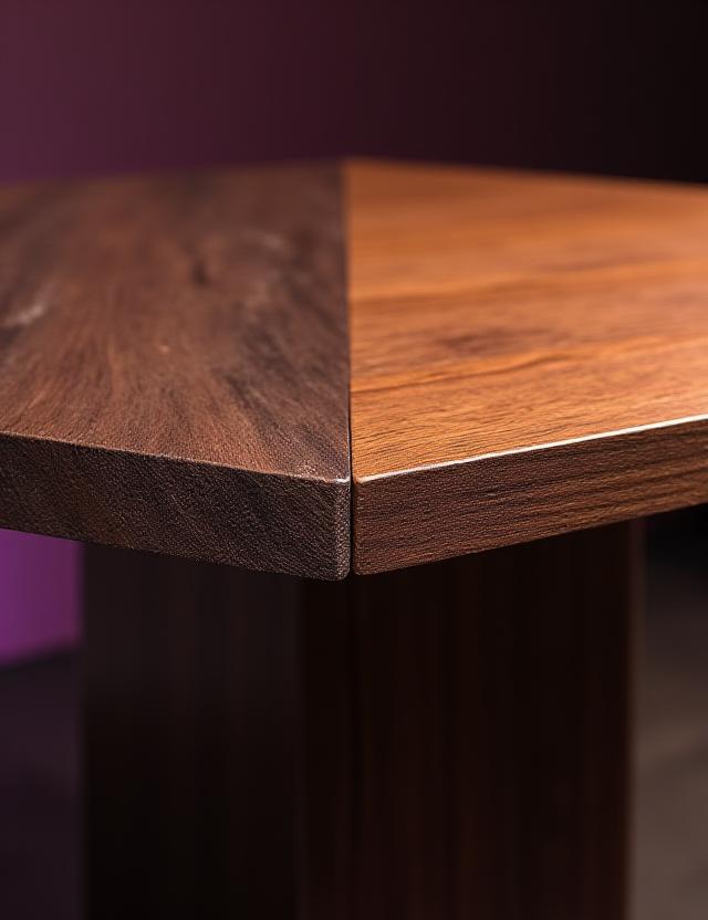 Artisanal split view of raw timber and a polished walnut table